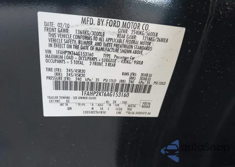 2010 Ford Taurus Sho from USA, damaged, VIN 1FAHP2KT6AG153160